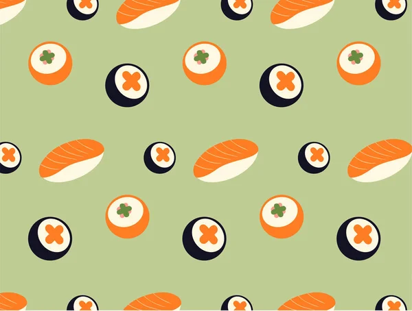 Sushi Seamless Pattern Sushi Rolls Texture Japanese Cuisine Background Tuna — Archivo Imágenes Vectoriales