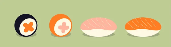 Tasty Sushi Set Tuna Salmon Rolls Delicious Japan Sushi Rolls — Vector de stock