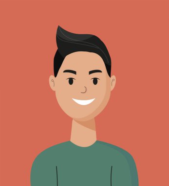 Happy smiling man portrait close-up flat vector illustration. Brunette male boy. Happiness concepts, life satisfaction, fulfillment, joyful teenager isolated. Single self-sufficient independent person