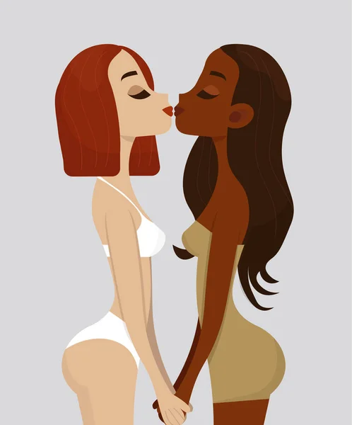 Homosexual Couple Love Flat Vector Illustration Kissing Girls Love Concept — Vector de stock