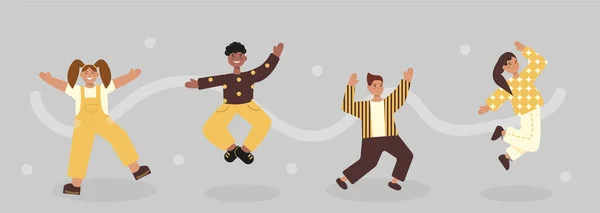 Счастливые Дети Прыгают Поднятыми Руками Энергичные Подростки Движении Активные Одноклассники — стоковый вектор