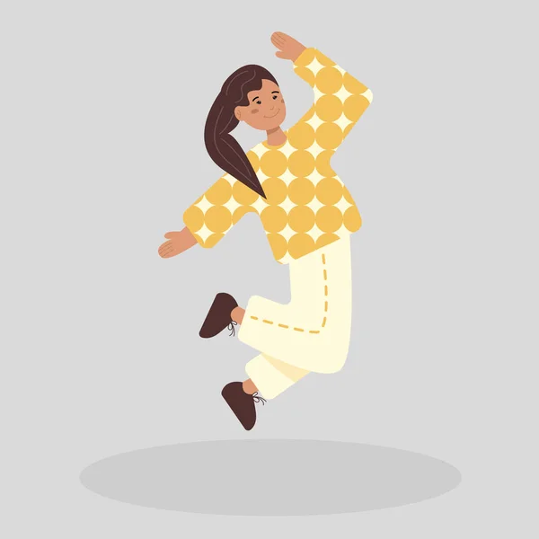 Happy Child Girl Jumps His Hands Energetic Teenager Move Active — Διανυσματικό Αρχείο