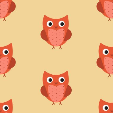 Şirin renkli baykuş, çocuksu ambalaj kağıdı, kumaş, tekstil, bebek kartı, poster, davetiye, grafik, baskı tasarımı için kusursuz bir desen ile karşı karşıya. Düz çizgi film karalama vektör çizimi