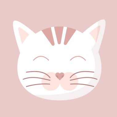 Sevimli hayvan yüzü, avatar, kedi ağızlığı, tüylü kafa. Ambalaj kağıdı, kumaş, tekstil, poster, davetiye, grafik, baskı çocuksu tasarımı için çocuk odası kartı. Düz çizgi film vektör çizimi