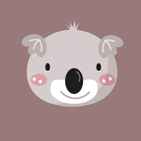 Cute Animal Face Avatar Koala Muzzle Head Nursery Character Card — Image vectorielle