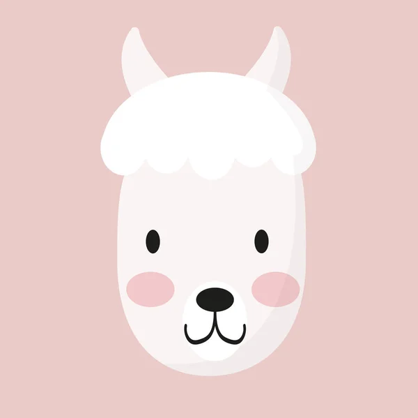 Cute Animal Face Lama Avatar Head Nursery Character Card Childish — Vettoriale Stock