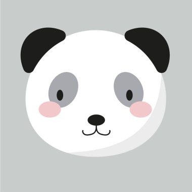 Şirin panda yüzü, ayı ağzı, hayvan kafası, portre. Ambalaj kağıdı, kumaş, tekstil, poster, davetiye, grafik, baskı çocuksu tasarımı için çocuk odası kartı. Düz çizgi film vektör çizimi