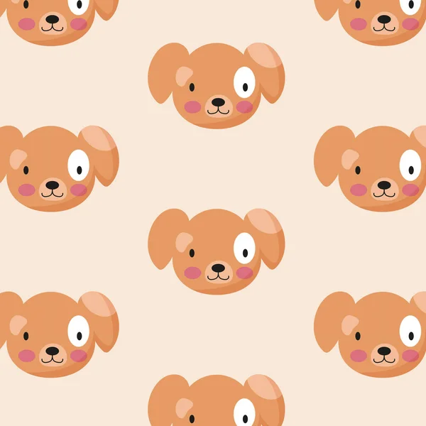 Cute Animal Face Dog Muzzle Fluffy Head Seamless Pattern Childish — Vetor de Stock