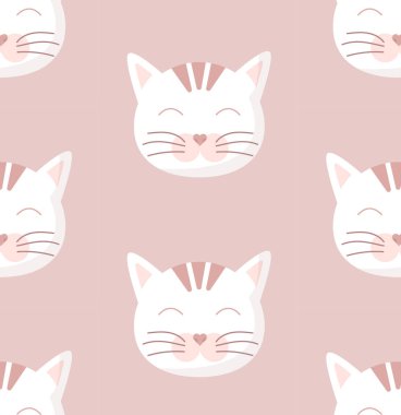 Şirin tüylü, tüysüz kedi deseni, kedi ağızlığı. Çizgi film karalama vektör çizimi. Çocuk, kız dokusu, arka plan, duvar kağıtları, süs. Çocuksu ambalaj kağıdı, kumaş, tekstil, baskı tasarımı