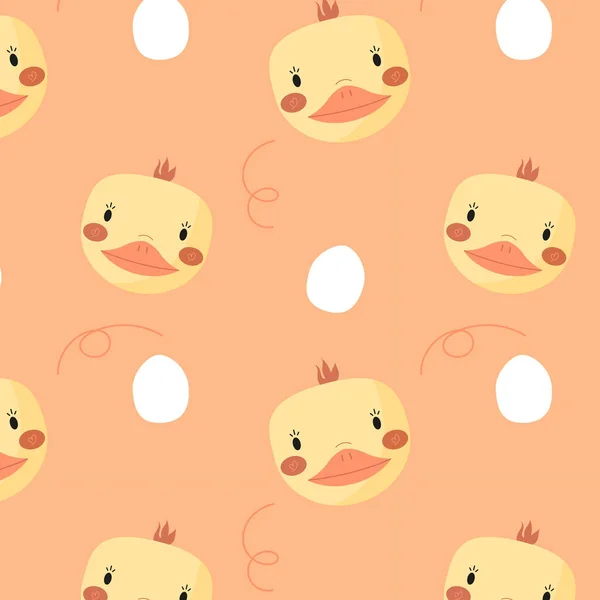 Cute Feathered Chick Seamless Pattern Duck Muzzle Cartoon Doodle Vector — Wektor stockowy