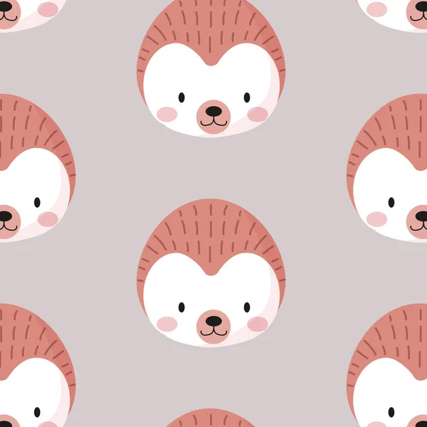 Cute Prickly Hedgehog Seamless Pattern Animal Muzzle Cartoon Doodle Vector — Wektor stockowy