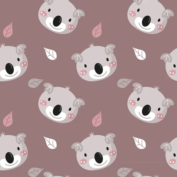 Cute Koala Seamless Pattern Bear Muzzle Cartoon Doodle Vector Illustration — Wektor stockowy