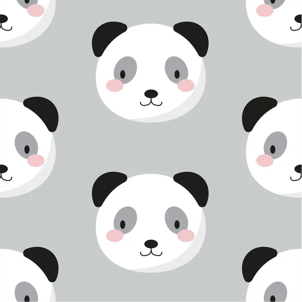Cute Panda Seamless Pattern Bear Muzzle Cartoon Doodle Vector Illustration — Image vectorielle