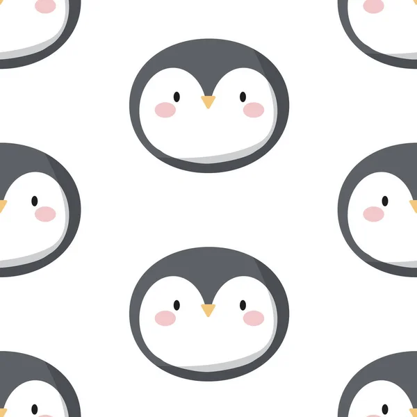 Cute Penguin Seamless Pattern Animal Muzzle Head Cartoon Vector Illustration — Archivo Imágenes Vectoriales