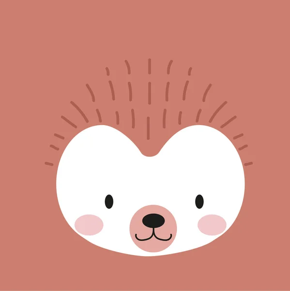 Cute Hedgehog Face Muzzle Animal Head Portrait Nursery Character Card — Vettoriale Stock