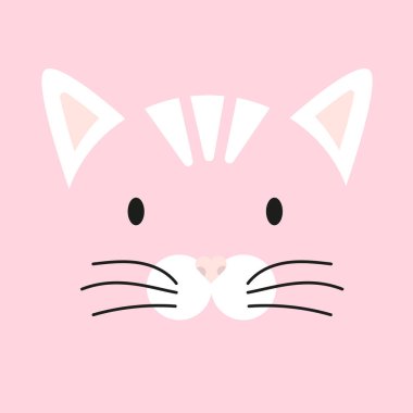 Cute cat face, feline muzzle, animal, kitten head. Nursery character card for childish design of wrapping paper, fabric, textile, poster, graphic, print. Scandinavian cartoon vector illustration