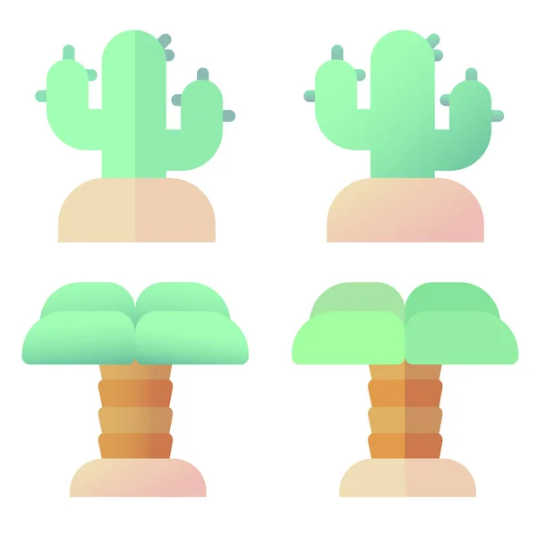 Cartoon Cactus Palm Tree Icons Flat Gradient Style Isolated Vector — Stock Vector