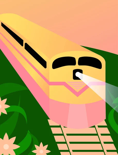 Cute Cartoon Pink Express Train Way Locomotive Concept Transport Movement — Vector de stock