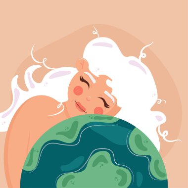Call to action to save the planet concept. Girl protects planet earth from pollution, climate change, garbage. Vector illustration of environment problems, ecology, global issue, mother earth day