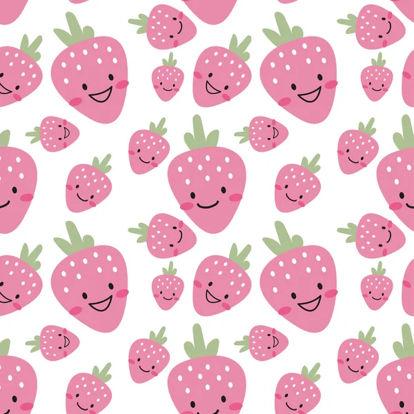 Cartoon Smiling Strawberry Seamless Pattern Texture Background Wallpapers Endless Ornament — Wektor stockowy