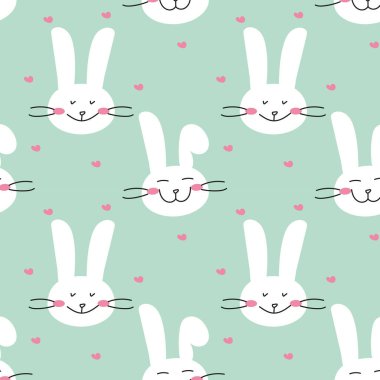 Happy hare or bunny or rabbit seamless pattern, texture, background, wallpapers, endless ornament, repeating print. Baby Character for Infant clothing design, printing, fabric, textiles, decoration
