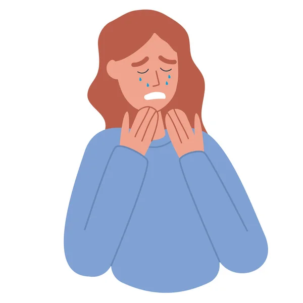 Ένα Θλιμμένο Άτομο Που Κλαίει Δάκρυα Στο Πρόσωπο Δυσάρεστη Έκφραση — Διανυσματικό Αρχείο