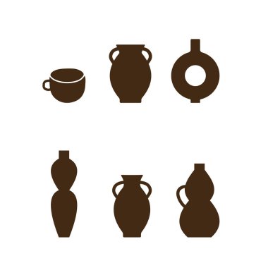 Seramik simgeleri düz vektör illüstrasyonunu topluyor. Fincan, çanak çömlek, çömlek atölyesi, seramik dersleri, ev için kir.