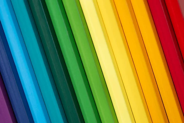 Multi Colored Crayons Row Rainbow Colourful Pencils Background — Stockfoto