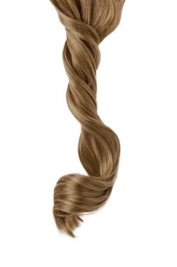 Long brown curly hair on white background. A part of blond hair for design.