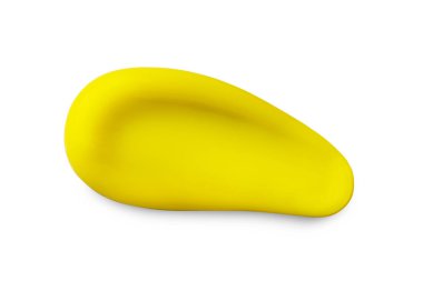 Yellow gel abstract colour smear. Yellow dye hair smudge isolated on white background.