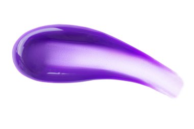 Purple gel abstract colour smear. Purple blonde dye hair shampoo smudge isolated on white background.