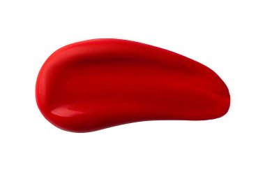 Red gel abstract colour smear. Red smudge of lipstick or lipgloss for design. Red hair dye.