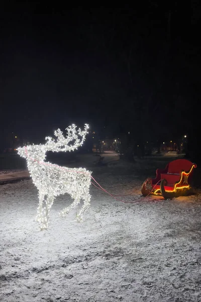 Christmas Deer Defocused Lights Outdoor Christmas Illumination — Foto de Stock