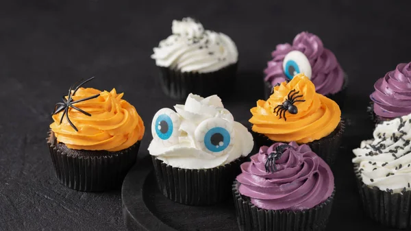 Halloween Cupcakes Buttercream Holiday Decoration Halloween Muffin Halloween Creative Food — Stockfoto