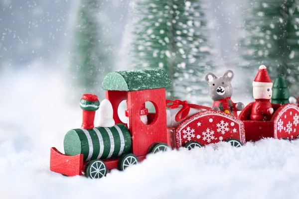 Tren Juguete Rojo Navidad Fondo Navidad Con Espacio Copia — Foto de Stock