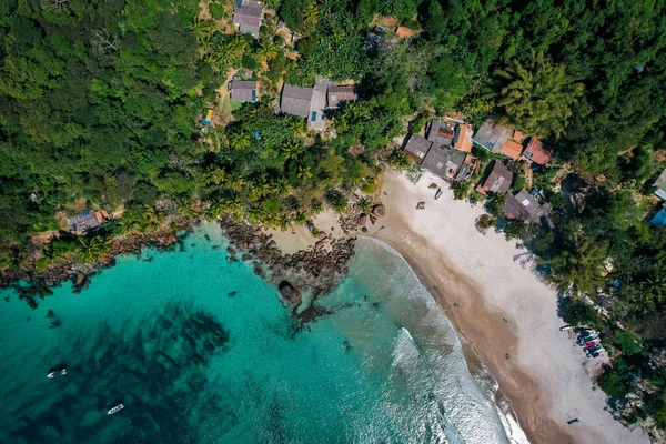 Tropisch Eiland Met Bungalow Boot Drone View — Stockfoto