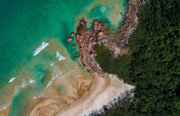 Pulau Tropis Tanpa Manusia Dengan Pasir Emas Dan Hijau Tropis — Stok Foto