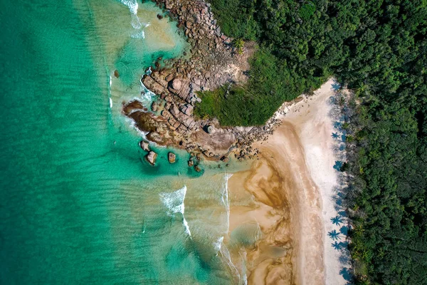 Tropical Island People Golden Sand Tropical Greenery Drone View Royalty Free Stock Photos