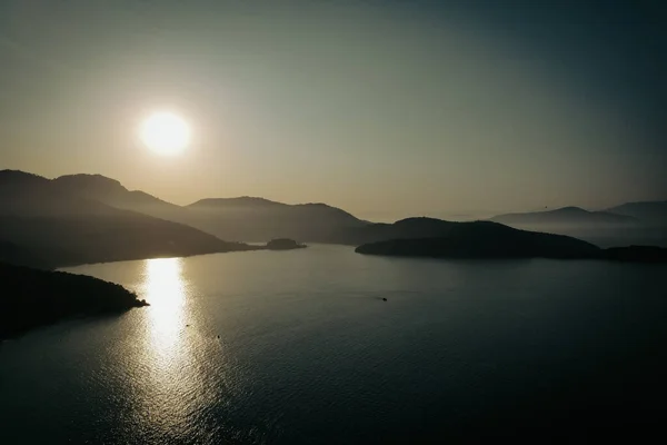 Matahari Terbenam Antara Pulau Pulau Brazil Pandangan Udara Stok Gambar