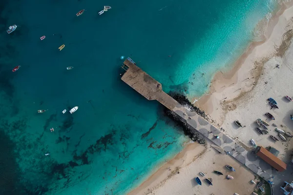 Pier overlooking the atlantic ocean, top view, drone view