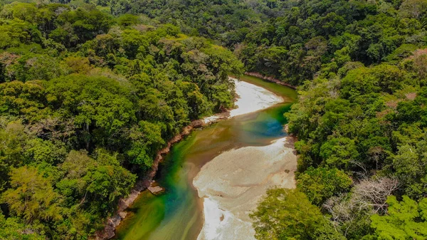 Pemandangan Indah Sungai Hutan Tembakan Udara — Stok Foto