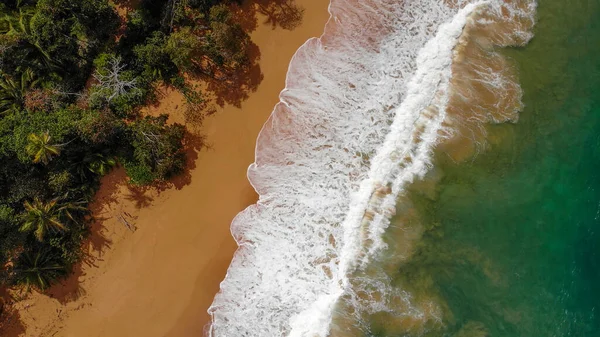 Luchtfoto Van Zeekust Tropisch Eiland Met Goudkleurig Zand Drone Uitzicht — Stockfoto