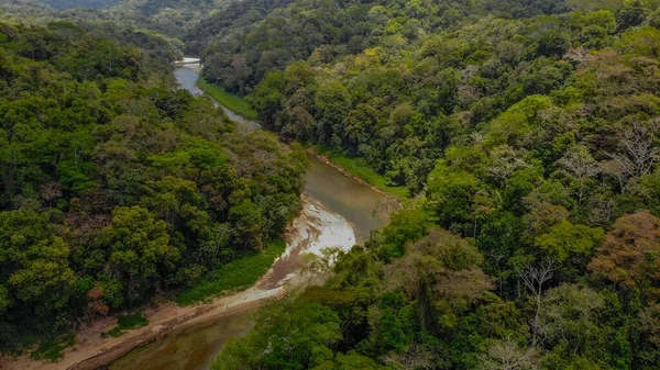 Pemandangan Indah Sungai Hutan Tembakan Udara — Stok Foto