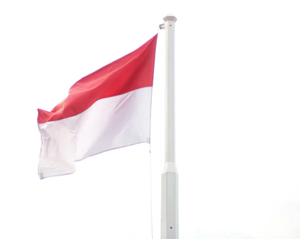 Bandera Nacional Indonesia Roja Blanca Ondea Poste — Foto de Stock