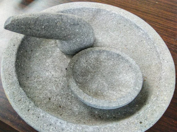 Mortero Mortero Tradicional Piedra Utilizado Para Moler Especias — Foto de Stock