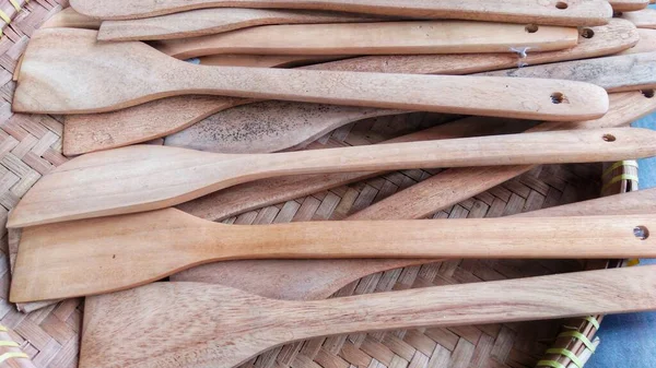 Close Up Spatula made of wood, traditional kitchen utensils