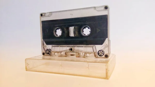 Close Vintage Cassette Tapes Recording Listening Music — Stok fotoğraf