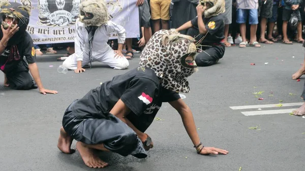 Cosplay Lion Dance Indonesian Independence Celebration Carnaval Batu City August — Φωτογραφία Αρχείου