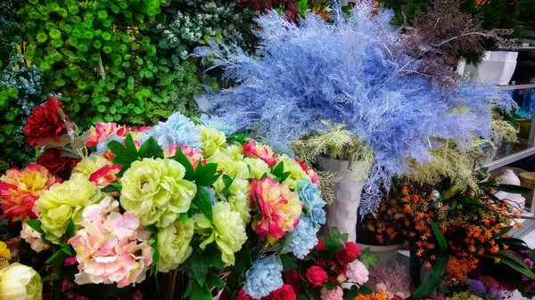 Variety Unique Fresh Flowers Display Ornamental Plant Shop — Fotografia de Stock