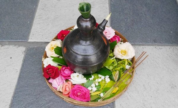 Flowers Forms Jug Holy Water Winnowing Traditional Javanese Rituals — Stockfoto